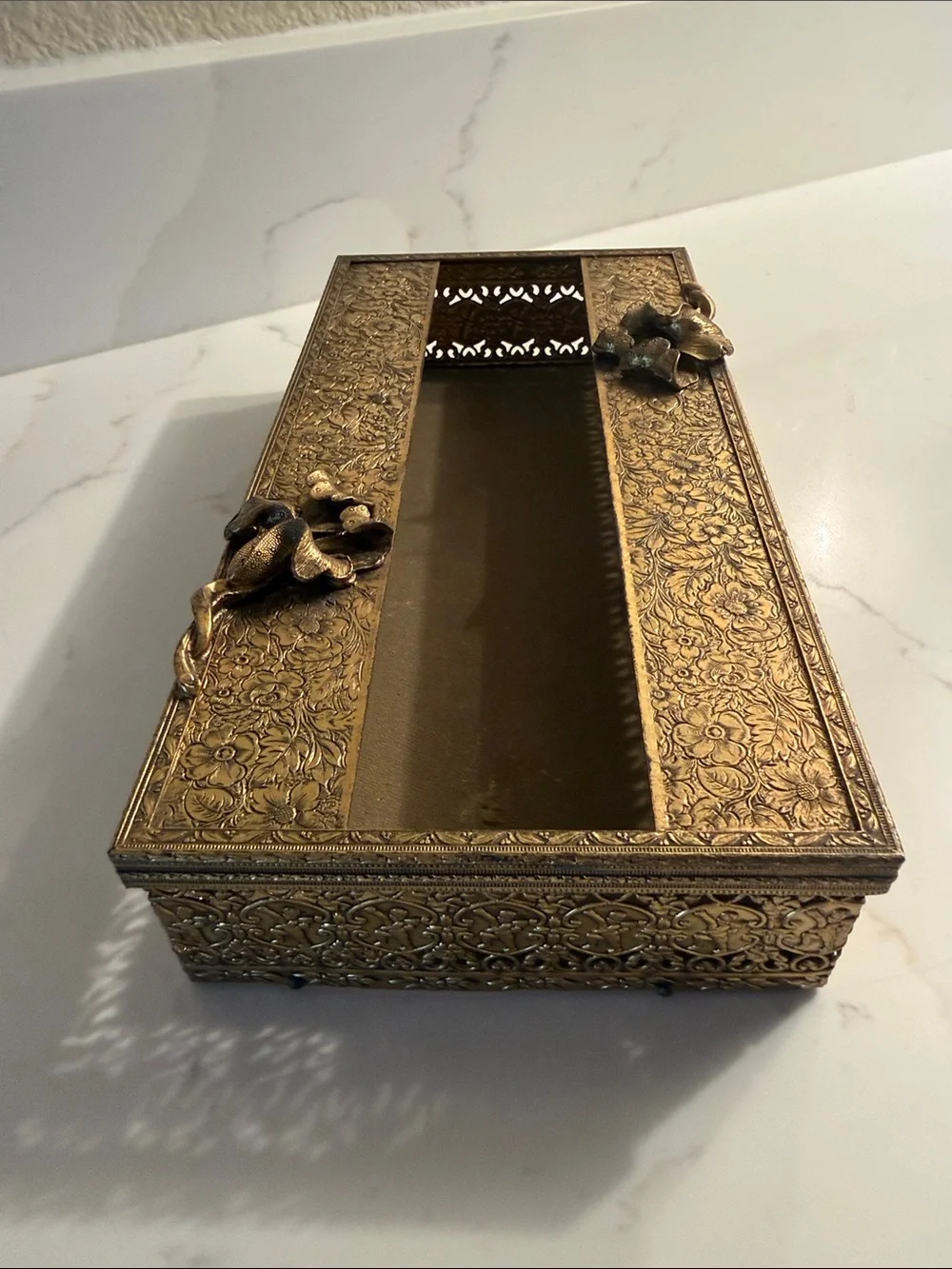 Vintage Brass Hollywood Regency Style Tissue Holder